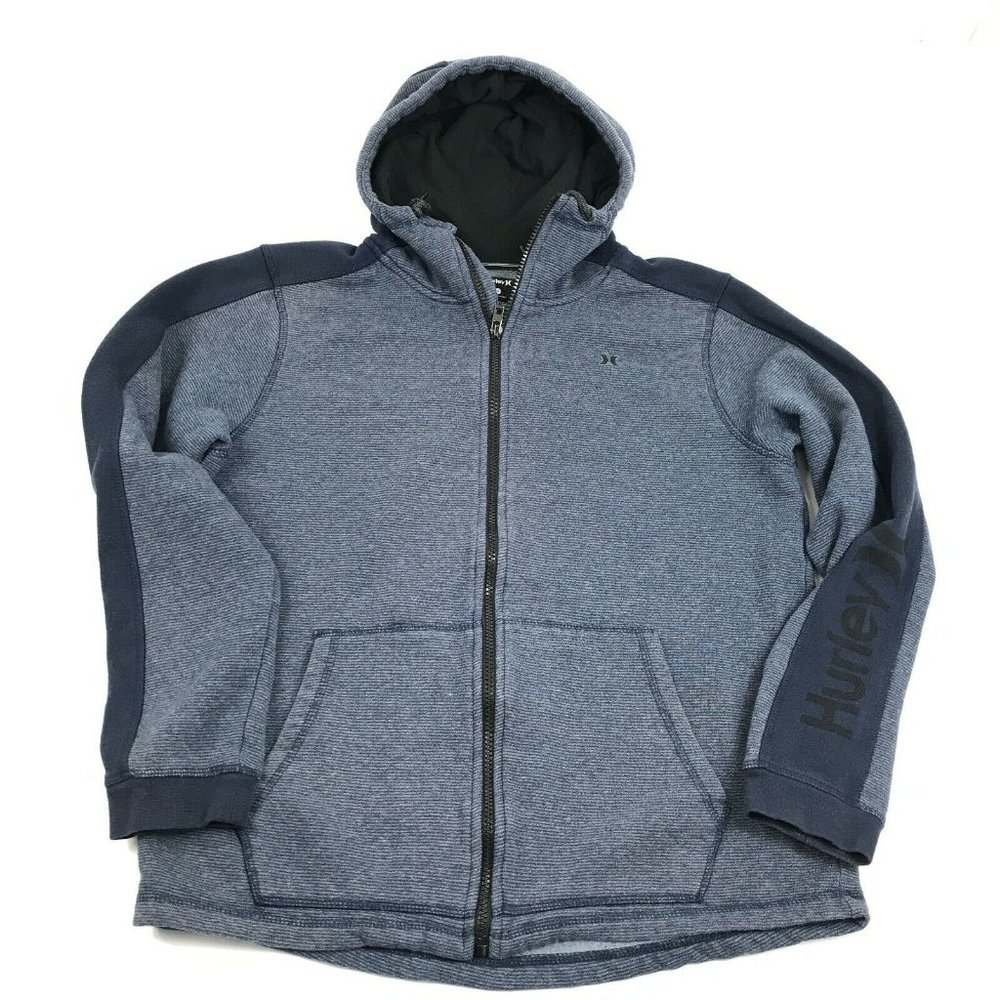 Hurley Mens Hoodie Blue Full Zip Long Sleeve Sweatshirt Logo Pockets S Small
